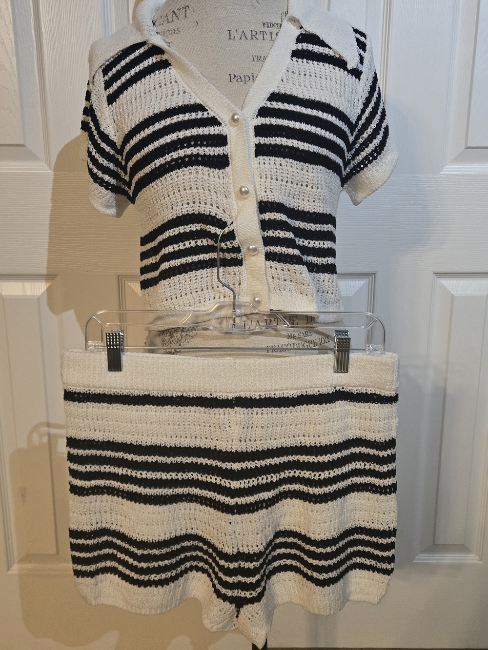 SHEIN Curve Black & White Striped Knit Set
